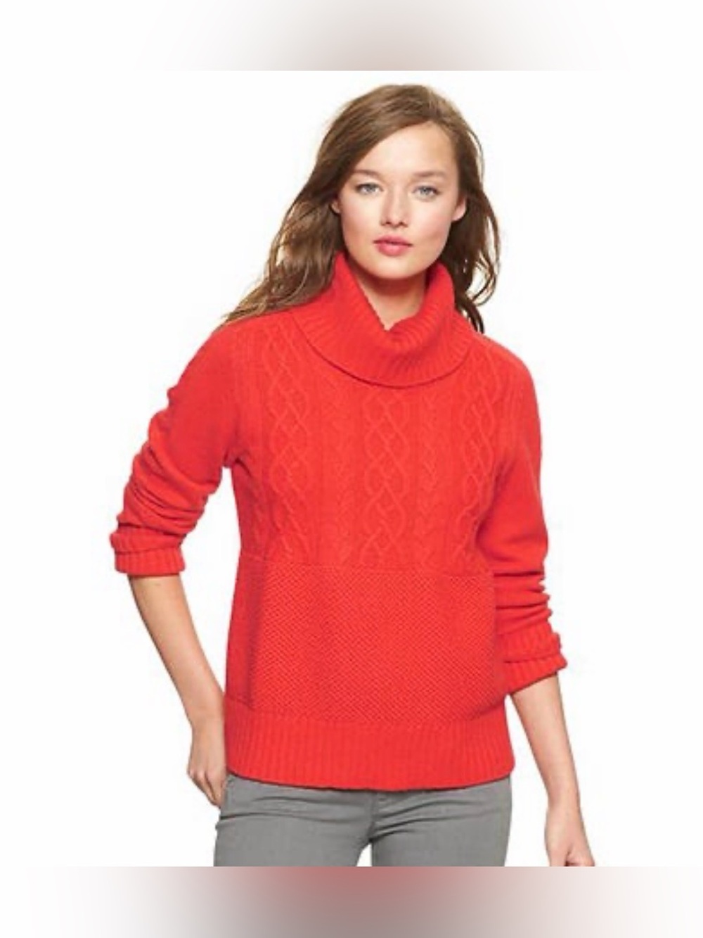 NWT Gap Cable Knit Turtleneck Sweater Women’s S Red Wool Blend Fisherman Lodge